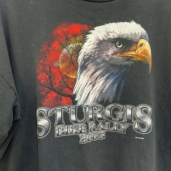 Vintage - 2005 Sturgis Bike Rally Bald Eagle Moon Light Black Short Sleeve T XL - Picture 8 of 11